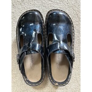 Savvy Nursing Shoes Happy Women's Sz 7.5 Blue/Black Faux Snakeskin Mary‎ Janes